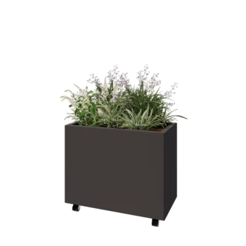 Jardinière en acier - Rectangle - 80 x 40 x 60 cm - Autre couleur RAL - Avec plaque de fond - Avec roulettes