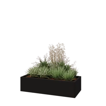 Jardinière en acier - Rectangle - 120 x 50 x 30 cm - RAL9005 mat (noir) - Avec plaque de fond