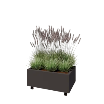Jardinière en acier - Rectangle - 80 x 50 x 30 cm - RAL7016 mat (gris anthracite) - Avec plaque de fond - Avec roulettes
