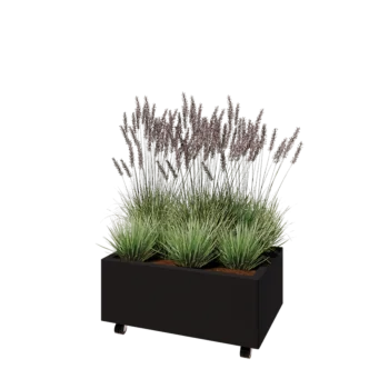 Jardinière en acier - Rectangle - 80 x 50 x 30 cm - RAL9005 mat (noir) - Avec plaque de fond - Avec roulettes
