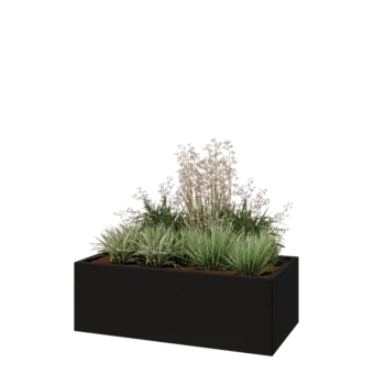 Jardinière en acier - Rectangle - 120 x 60 x 40 cm - RAL9005 mat (noir) - Avec plaque de fond