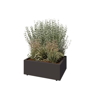 Jardinière en acier - Rectangle - 80 x 60 x 30 cm - RAL7016 mat (gris anthracite) - Avec plaque de fond - Avec pieds