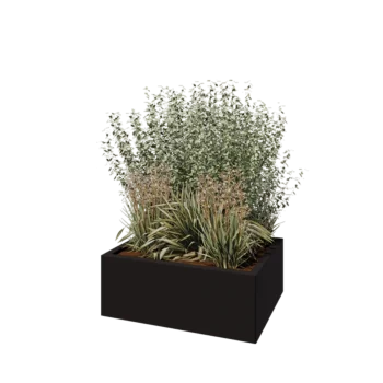 Jardinière en acier - Rectangle - 80 x 60 x 30 cm - RAL9005 mat (noir) - Sanc plaque de fond