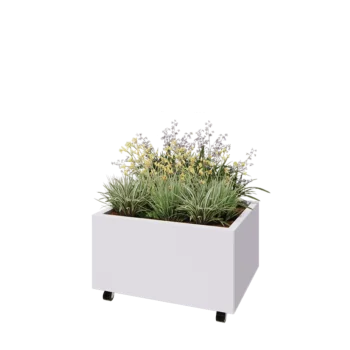 Jardinière en acier - Rectangle - 80 x 60 x 40 cm - RAL9010 mat (blanc) - Avec plaque de fond - Avec roulettes
