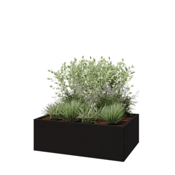 Jardinière en acier - Rectangle - 120 x 80 x 40 cm - RAL9005 mat (noir) - Sanc plaque de fond