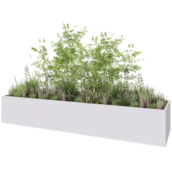 Jardinière XXL en acier - Rectangle - 480 x 120 x 80 cm - RAL9010 mat (blanc) - Sanc plaque de fond