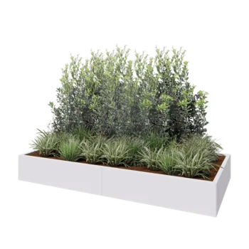 Jardinière XXL en acier - Rectangle - 240 x 100 x 30 cm - RAL9010 mat (blanc) - Avec plaque de fond