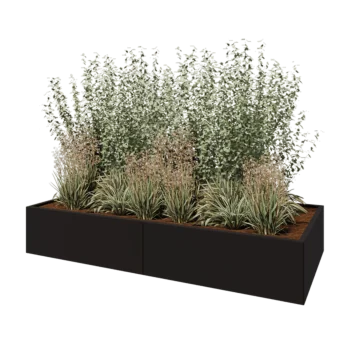 Jardinière XXL en acier - Rectangle - 240 x 100 x 40 cm - RAL9005 mat (noir) - Avec plaque de fond