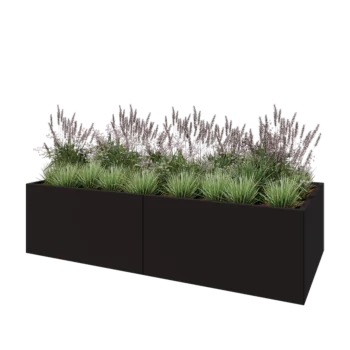 Jardinière XXL en acier - Rectangle - 240 x 100 x 60 cm - RAL9005 mat (noir) - Sanc plaque de fond