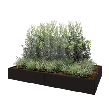 Jardinière XXL en acier - Rectangle - 240 x 120 x 30 cm - RAL9005 mat (noir) - Sanc plaque de fond