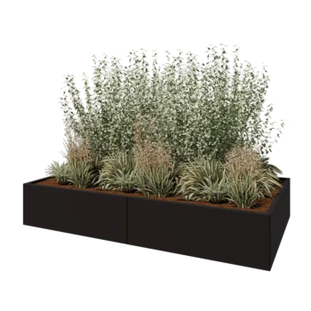 Jardinière XXL en acier - Rectangle - 240 x 120 x 40 cm - RAL9005 mat (noir) - Avec plaque de fond