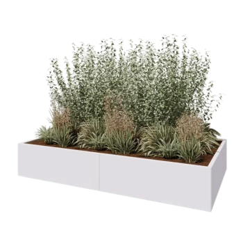 Jardinière XXL en acier - Rectangle - 240 x 120 x 40 cm - RAL9010 mat (blanc) - Sanc plaque de fond