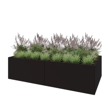 Jardinière XXL en acier - Rectangle - 240 x 120 x 60 cm - RAL9005 mat (noir) - Avec plaque de fond