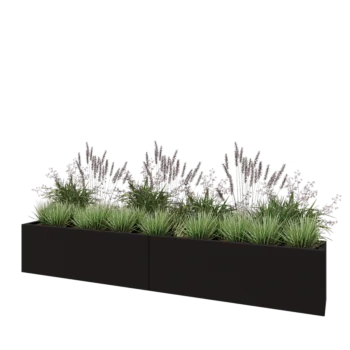 Jardinière XXL en acier - Rectangle - 240 x 30 x 40 cm - RAL9005 mat (noir) - Sanc plaque de fond