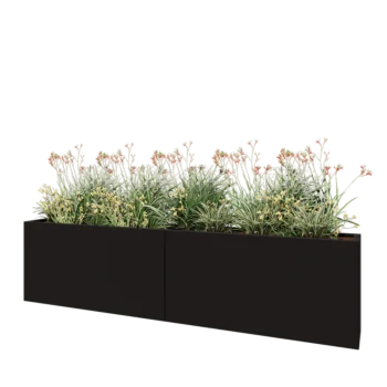 Jardinière XXL en acier - Rectangle - 240 x 30 x 60 cm - RAL9005 mat (noir) - Avec plaque de fond