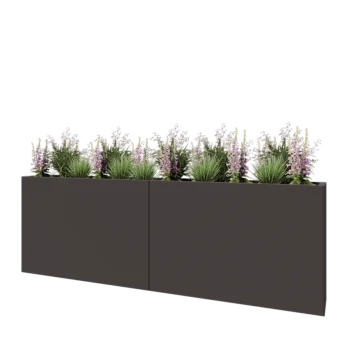 Jardinière XXL en acier - Rectangle - 240 x 30 x 80 cm - RAL7016 mat (gris anthracite) - Avec plaque de fond