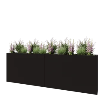 Jardinière XXL en acier - Rectangle - 240 x 30 x 80 cm - RAL9005 mat (noir) - Sanc plaque de fond