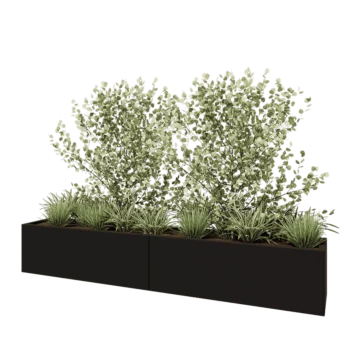 Jardinière XXL en acier - Rectangle - 240 x 40 x 40 cm - RAL9005 mat (noir) - Avec plaque de fond