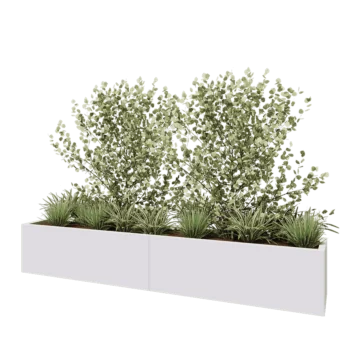 Jardinière XXL en acier - Rectangle - 240 x 40 x 40 cm - RAL9010 mat (blanc) - Avec plaque de fond