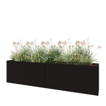 Jardinière XXL en acier - Rectangle - 240 x 40 x 60 cm - RAL9005 mat (noir) - Sanc plaque de fond