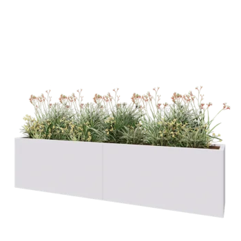 Jardinière XXL en acier - Rectangle - 240 x 40 x 60 cm - RAL9010 mat (blanc) - Avec plaque de fond