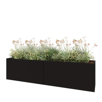 Jardinière XXL en acier - Rectangle - 240 x 50 x 60 cm - RAL9005 mat (noir) - Avec plaque de fond