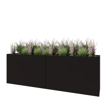 Jardinière XXL en acier - Rectangle - 240 x 50 x 80 cm - RAL9005 mat (noir) - Avec plaque de fond