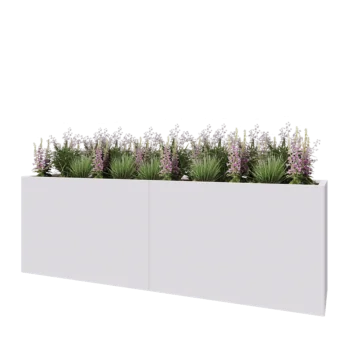 Jardinière XXL en acier - Rectangle - 240 x 50 x 80 cm - RAL9010 mat (blanc) - Avec plaque de fond