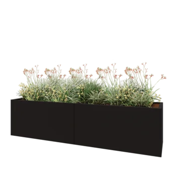 Jardinière XXL en acier - Rectangle - 240 x 60 x 60 cm - RAL9005 mat (noir) - Avec plaque de fond
