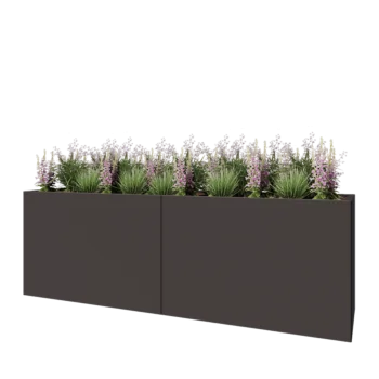 Jardinière XXL en acier - Rectangle - 240 x 60 x 80 cm - RAL7016 mat (gris anthracite) - Sanc plaque de fond