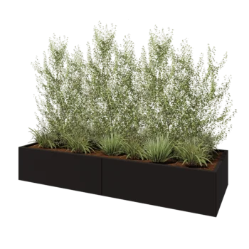 Jardinière XXL en acier - Rectangle - 240 x 80 x 40 cm - RAL9005 mat (noir) - Avec plaque de fond