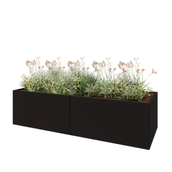 Jardinière XXL en acier - Rectangle - 240 x 80 x 60 cm - RAL9005 mat (noir) - Avec plaque de fond