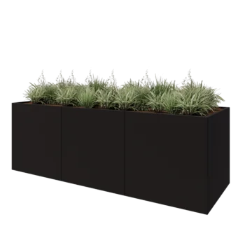 Jardinière XXL en acier - Rectangle - 300 x 100 x 100 cm - RAL9005 mat (noir) - Avec plaque de fond