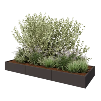 Jardinière XXL en acier - Rectangle - 300 x 100 x 30 cm - RAL7016 mat (gris anthracite) - Sanc plaque de fond