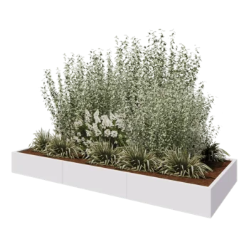 Jardinière XXL en acier - Rectangle - 300 x 120 x 30 cm - RAL9010 mat (blanc) - Avec plaque de fond