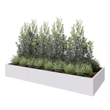Jardinière XXL en acier - Rectangle - 300 x 120 x 40 cm - RAL9010 mat (blanc) - Sanc plaque de fond
