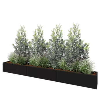 Jardinière XXL en acier - Rectangle - 300 x 30 x 30 cm - RAL9005 mat (noir) - Avec plaque de fond