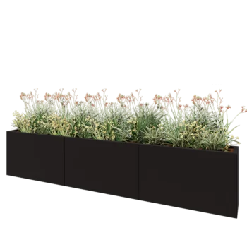 Jardinière XXL en acier - Rectangle - 300 x 30 x 60 cm - RAL9005 mat (noir) - Avec plaque de fond