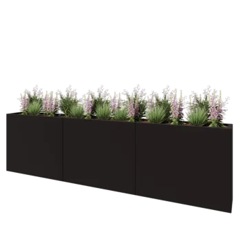 Jardinière XXL en acier - Rectangle - 300 x 30 x 80 cm - RAL9005 mat (noir) - Sanc plaque de fond