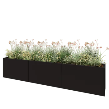 Jardinière XXL en acier - Rectangle - 300 x 40 x 60 cm - RAL9005 mat (noir) - Avec plaque de fond