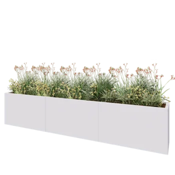 Jardinière XXL en acier - Rectangle - 300 x 40 x 60 cm - RAL9010 mat (blanc) - Avec plaque de fond