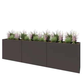 Jardinière XXL en acier - Rectangle - 300 x 40 x 80 cm - RAL7016 mat (gris anthracite) - Avec plaque de fond