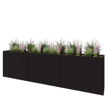 Jardinière XXL en acier - Rectangle - 300 x 40 x 80 cm - RAL9005 mat (noir) - Avec plaque de fond