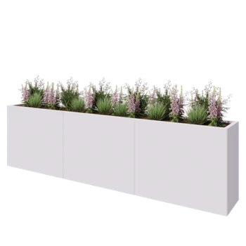 Jardinière XXL en acier - Rectangle - 300 x 40 x 80 cm - RAL9010 mat (blanc) - Avec plaque de fond