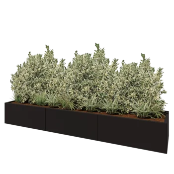 Jardinière XXL en acier - Rectangle - 300 x 60 x 40 cm - RAL9005 mat (noir) - Avec plaque de fond