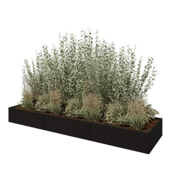 Jardinière XXL en acier - Rectangle - 300 x 80 x 30 cm - RAL9005 mat (noir) - Sanc plaque de fond