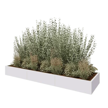 Jardinière XXL en acier - Rectangle - 300 x 80 x 30 cm - RAL9010 mat (blanc) - Avec plaque de fond