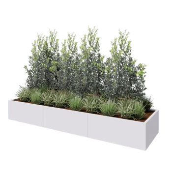 Jardinière XXL en acier - Rectangle - 300 x 80 x 40 cm - RAL9010 mat (blanc) - Sanc plaque de fond