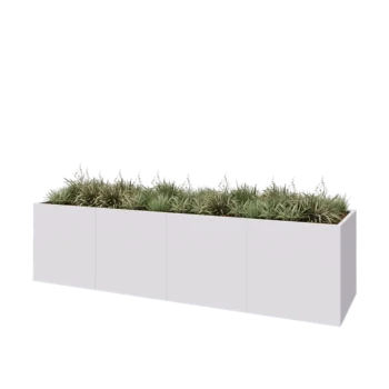 Jardinière XXL en acier - Rectangle - 400 x 100 x 100 cm - RAL9010 mat (blanc) - Sanc plaque de fond