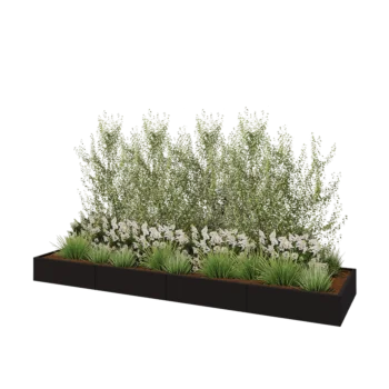 Jardinière XXL en acier - Rectangle - 400 x 100 x 30 cm - RAL9005 mat (noir) - Sanc plaque de fond